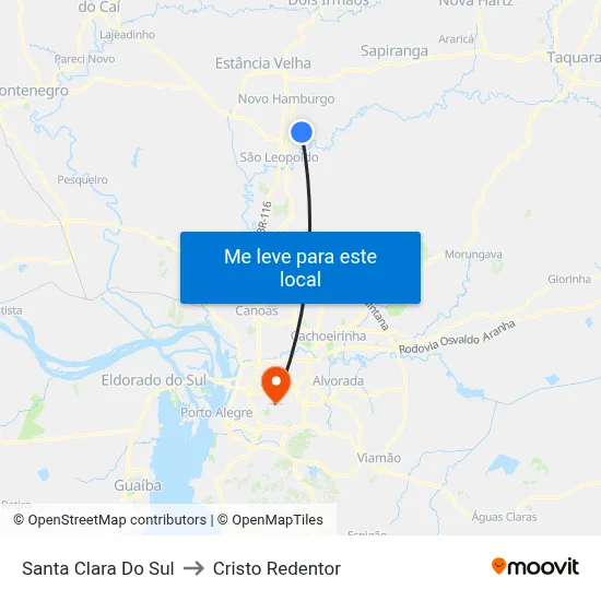 Santa Clara Do Sul to Cristo Redentor map