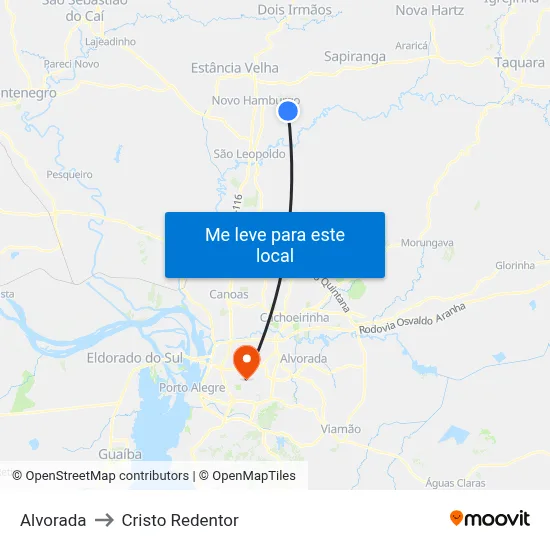 Alvorada to Cristo Redentor map