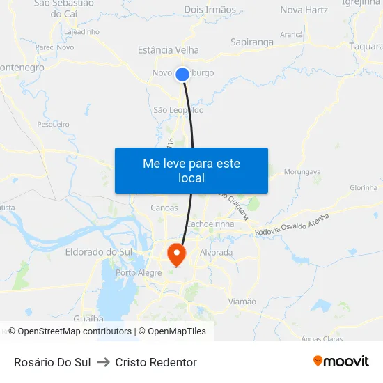 Rosário Do Sul to Cristo Redentor map