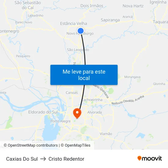 Caxias Do Sul to Cristo Redentor map