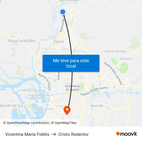 Vicentina Maria Fidélis to Cristo Redentor map