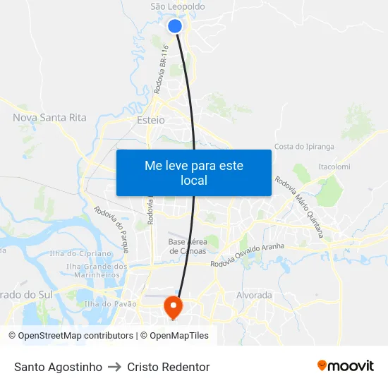 Santo Agostinho to Cristo Redentor map