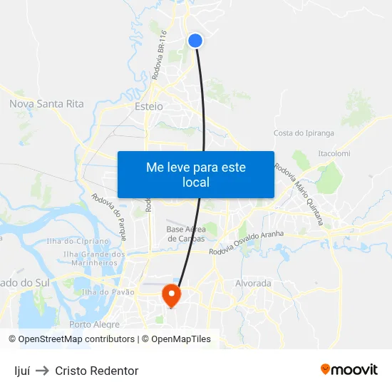 Ijuí to Cristo Redentor map