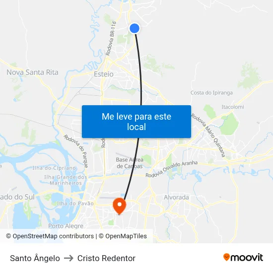 Santo Ângelo to Cristo Redentor map