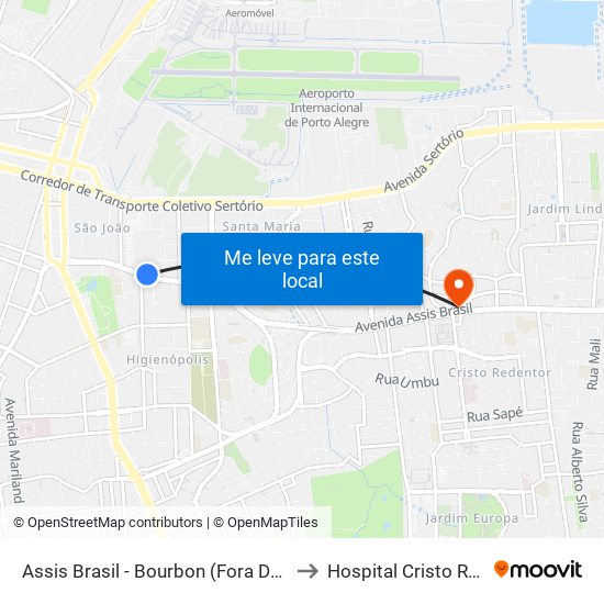 Assis Brasil - Bourbon (Fora Do Corredor) to Hospital Cristo Redentor map