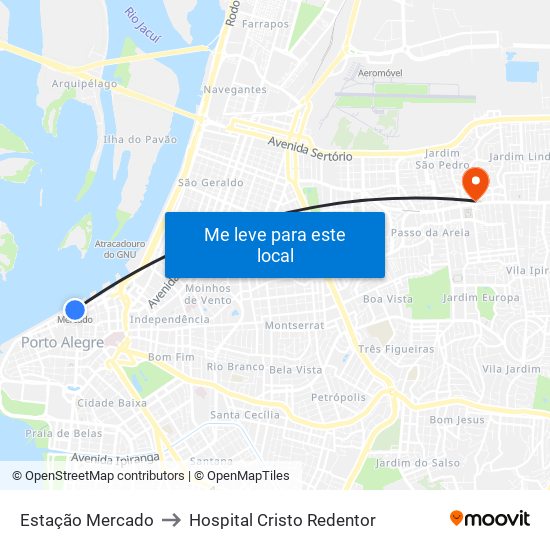 Estação Mercado to Hospital Cristo Redentor map