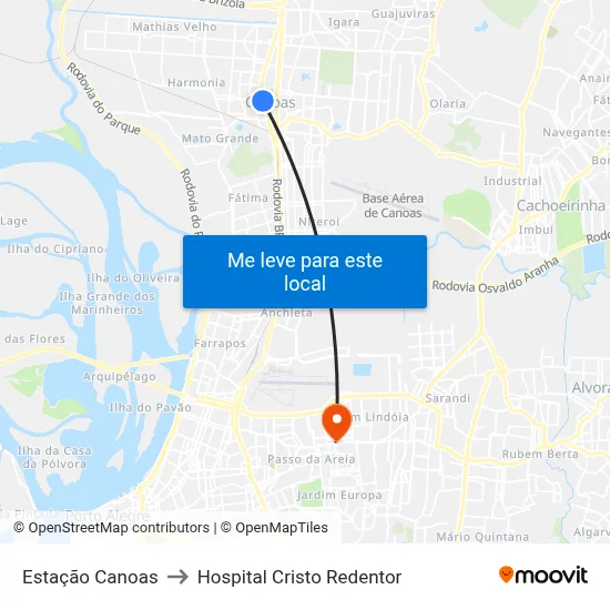 Estação Canoas to Hospital Cristo Redentor map