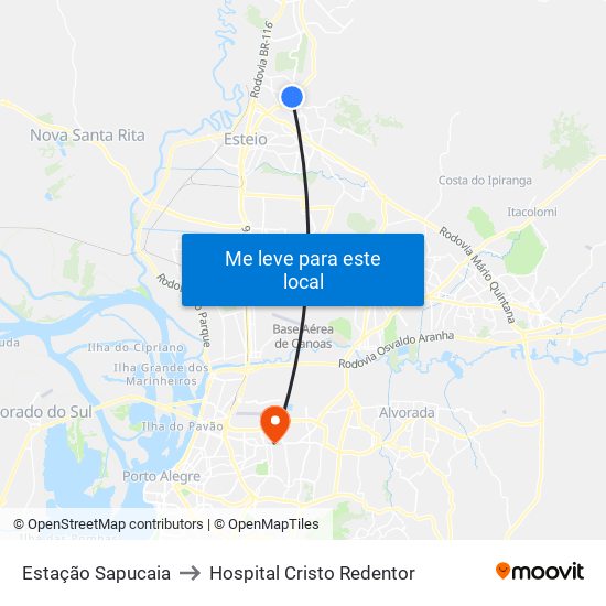 Estação Sapucaia to Hospital Cristo Redentor map