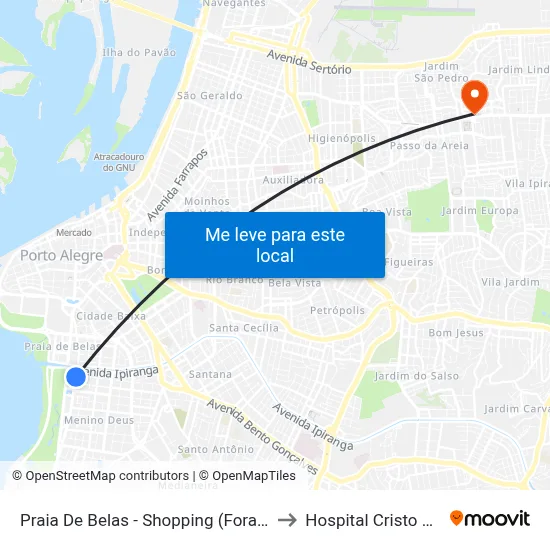 Praia De Belas - Shopping (Fora Do Corredor) to Hospital Cristo Redentor map
