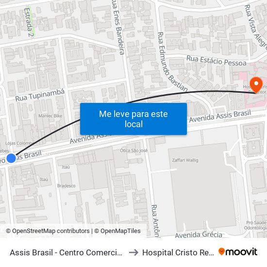 Assis Brasil - Centro Comercial [Centro] to Hospital Cristo Redentor map