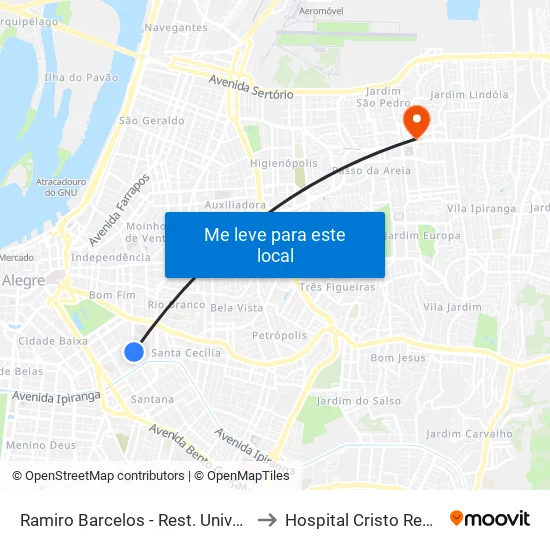 Ramiro Barcelos - Rest. Universitário to Hospital Cristo Redentor map