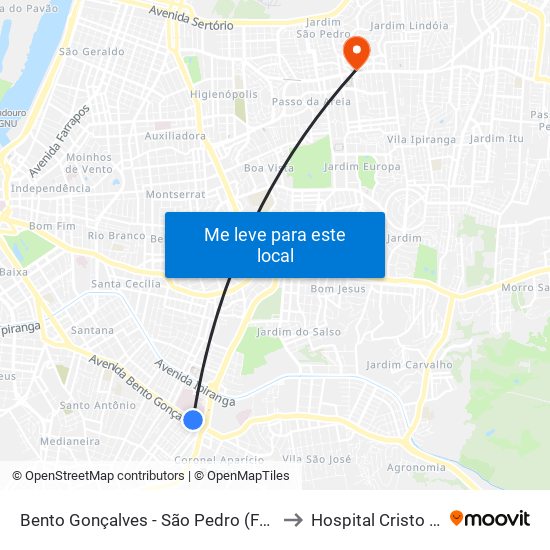 Bento Gonçalves - São Pedro (Fora Do Corredor) to Hospital Cristo Redentor map