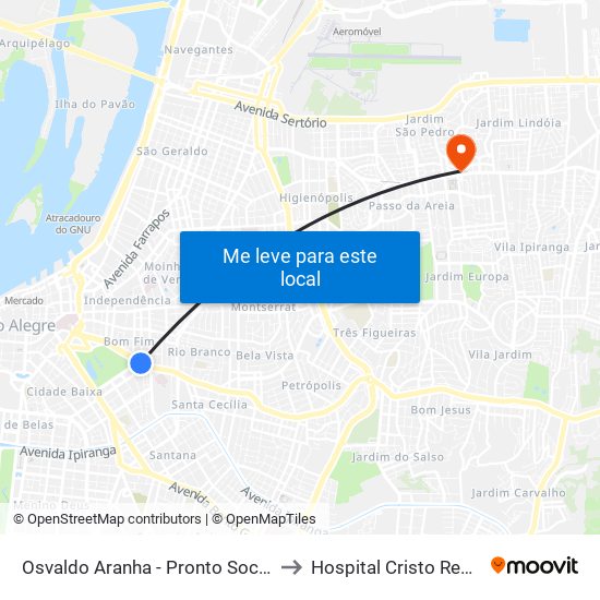 Osvaldo Aranha - Pronto Socorro Cb to Hospital Cristo Redentor map