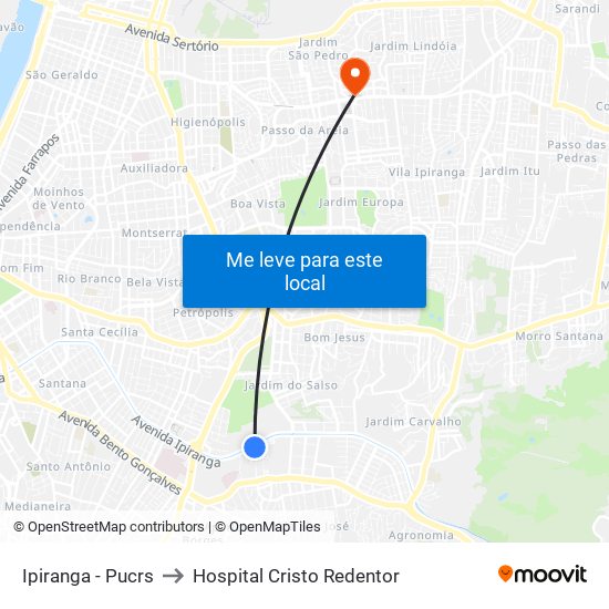 Ipiranga - Pucrs to Hospital Cristo Redentor map