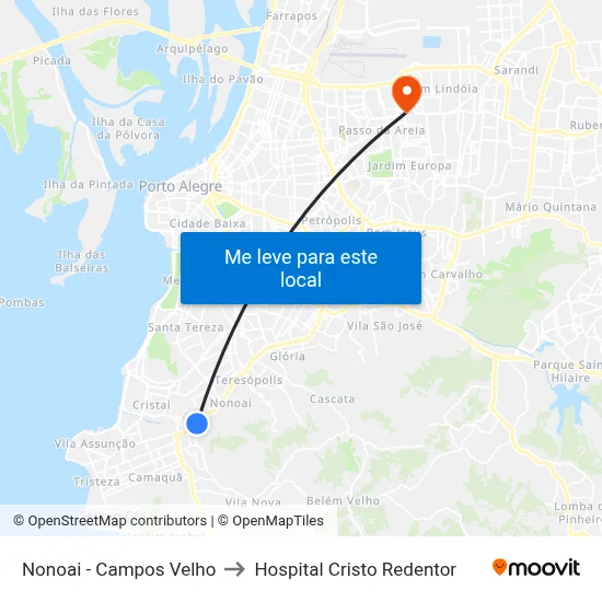 Nonoai - Campos Velho to Hospital Cristo Redentor map