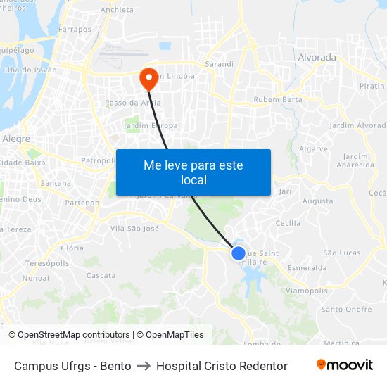 Campus Ufrgs - Bento to Hospital Cristo Redentor map