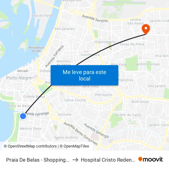 Praia De Belas - Shopping Bc to Hospital Cristo Redentor map