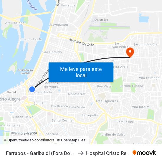 Farrapos - Garibaldi (Fora Do Corredor) to Hospital Cristo Redentor map