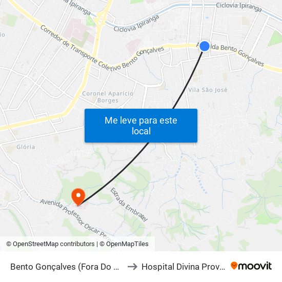 Bento Gonçalves (Fora Do Corredor) to Hospital Divina Providência map