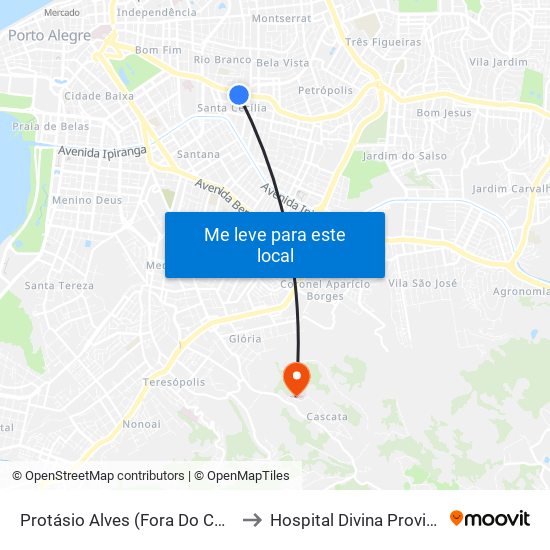 Protásio Alves (Fora Do Corredor) to Hospital Divina Providência map