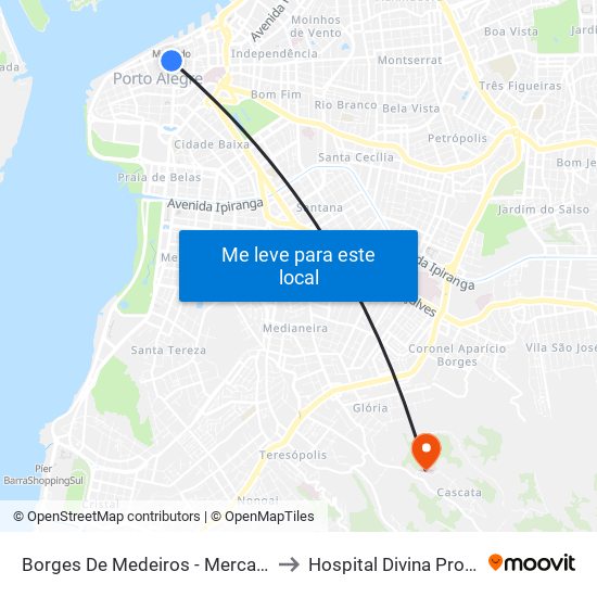 Borges De Medeiros - Mercado Público to Hospital Divina Providência map