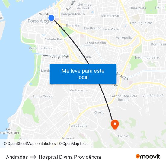 Andradas to Hospital Divina Providência map