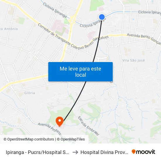 Ipiranga - Pucrs/Hospital São Lucas to Hospital Divina Providência map