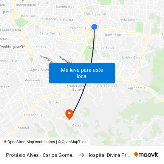 Protásio Alves - Carlos Gomes Cb (Piso 3) to Hospital Divina Providência map