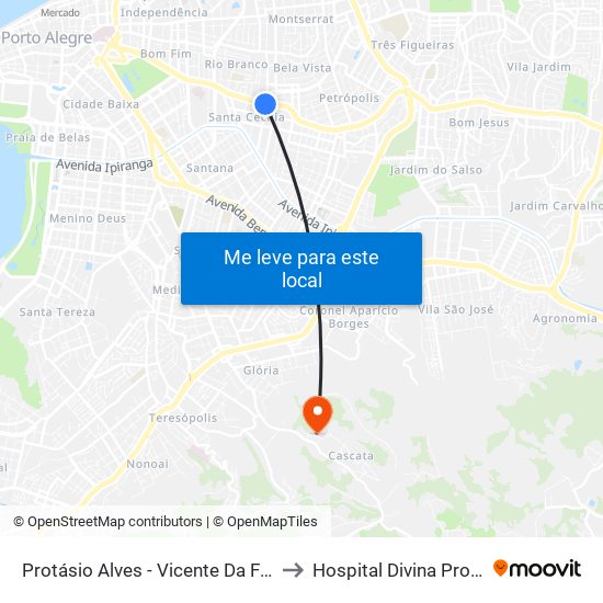 Protásio Alves - Vicente Da Fontoura Cb to Hospital Divina Providência map