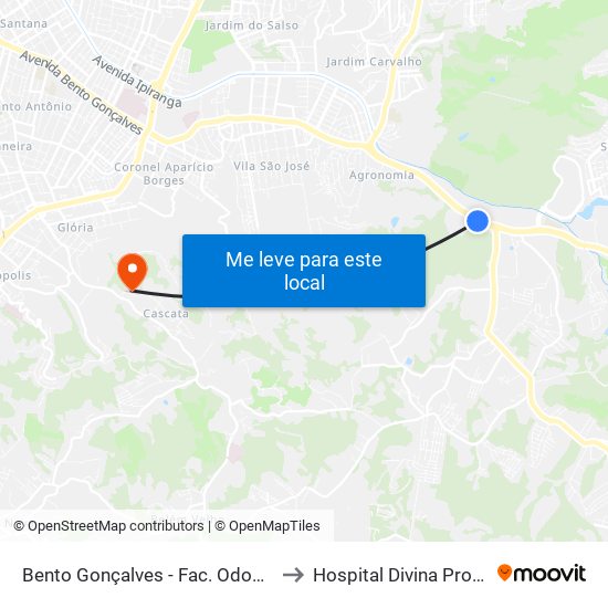 Bento Gonçalves - Fac. Odontologia Cb to Hospital Divina Providência map