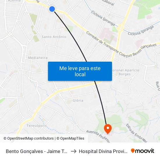 Bento Gonçalves - Jaime Telles Cb to Hospital Divina Providência map