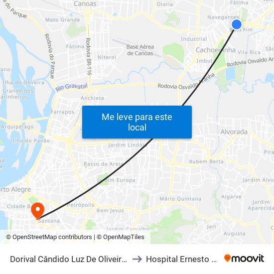 Dorival Cândido Luz De Oliveira - Parada 59 to Hospital Ernesto Dornelles map
