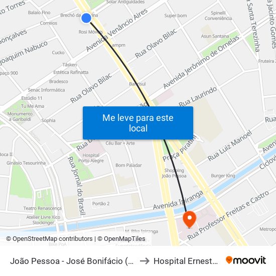 João Pessoa - José Bonifácio (Fora Do Corredor) to Hospital Ernesto Dornelles map