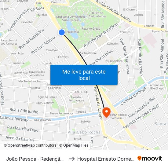 João Pessoa - Redenção Bc to Hospital Ernesto Dornelles map