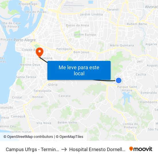 Campus Ufrgs - Terminal to Hospital Ernesto Dornelles map