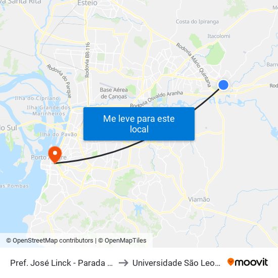 Pref. José Linck - Parada 82 (Rodoviária) to Universidade São Leopoldo Mandic map