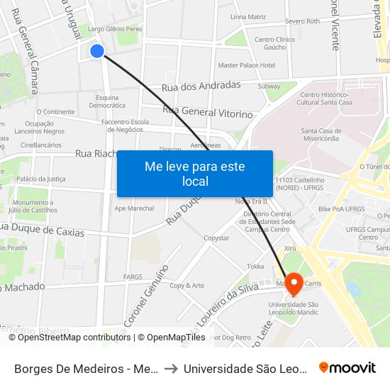 Borges De Medeiros - Mercado Público to Universidade São Leopoldo Mandic map