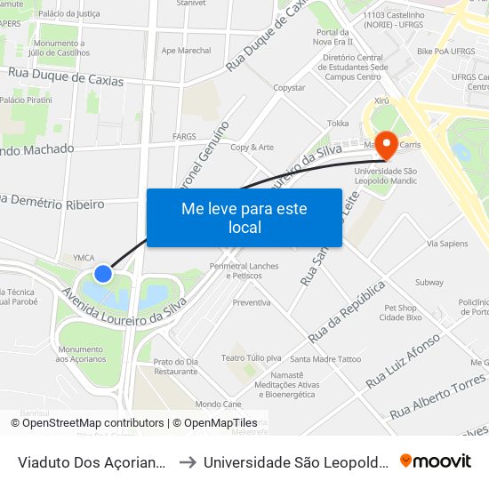 Viaduto Dos Açorianos - Oab to Universidade São Leopoldo Mandic map