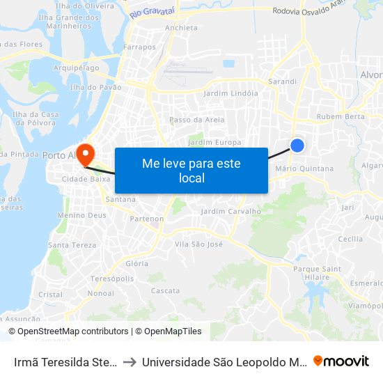 Irmã Teresilda Steffen to Universidade São Leopoldo Mandic map