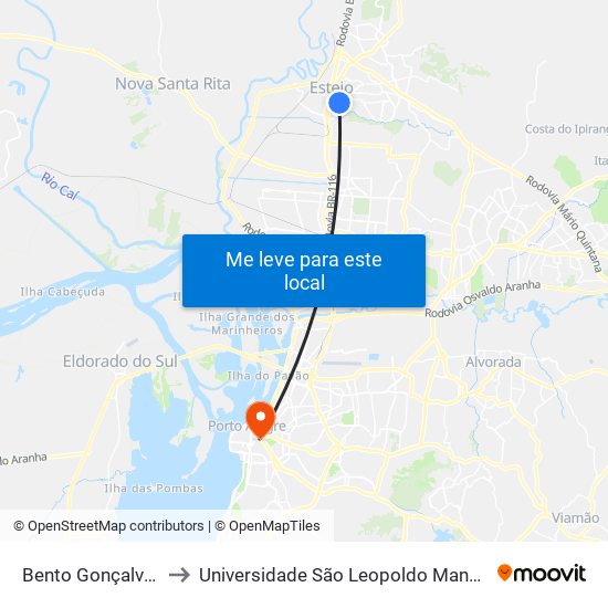 Bento Gonçalves to Universidade São Leopoldo Mandic map