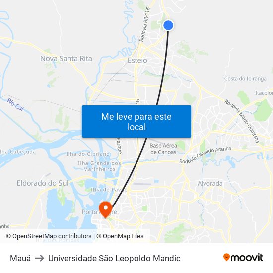 Mauá to Universidade São Leopoldo Mandic map