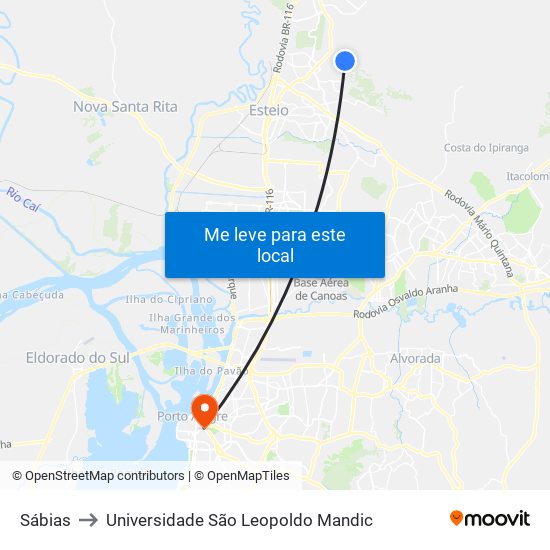 Sábias to Universidade São Leopoldo Mandic map