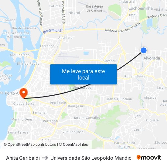 Anita Garibaldi to Universidade São Leopoldo Mandic map