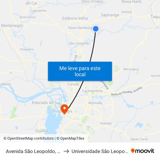 Avenida São Leopoldo, 2086-2128 to Universidade São Leopoldo Mandic map