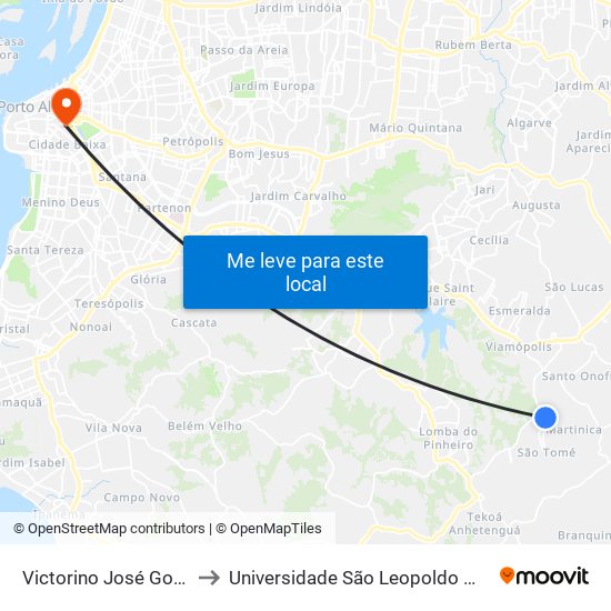 Victorino José Goulart to Universidade São Leopoldo Mandic map