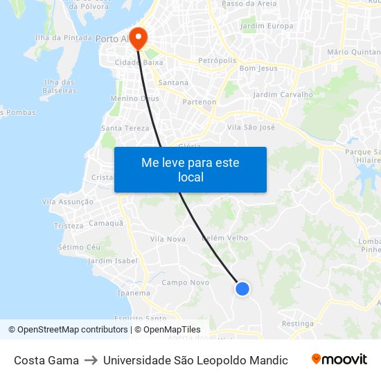 Costa Gama to Universidade São Leopoldo Mandic map