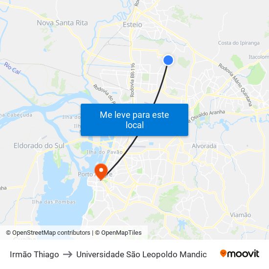 Irmão Thiago to Universidade São Leopoldo Mandic map