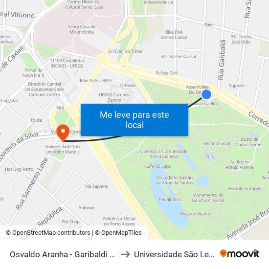 Osvaldo Aranha - Garibaldi (Fora Do Corredor) to Universidade São Leopoldo Mandic map