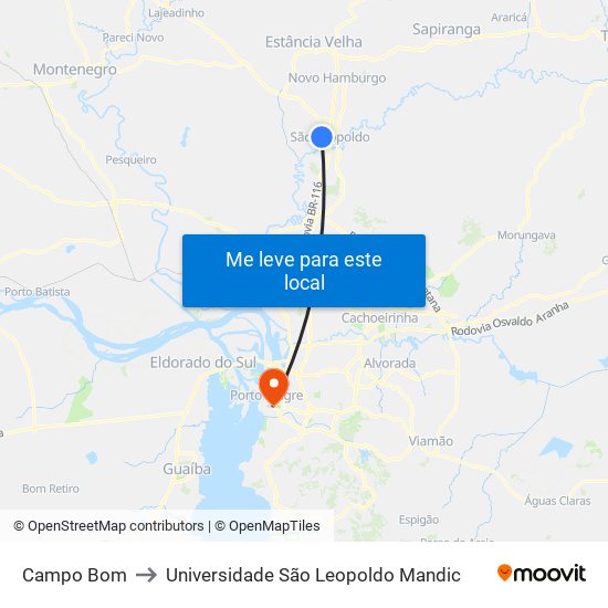 Campo Bom to Universidade São Leopoldo Mandic map
