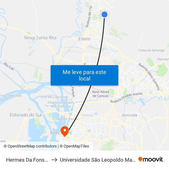 Hermes Da Fonseca to Universidade São Leopoldo Mandic map